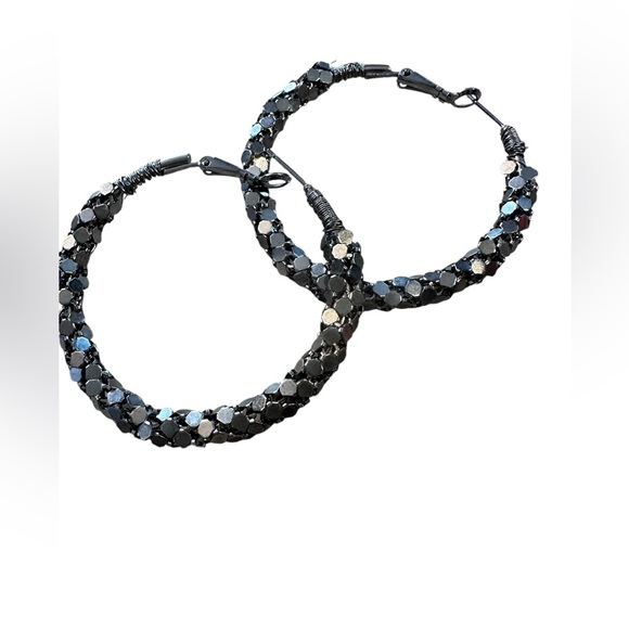 Vintage Metal Work 2” Silver Hoop Earrings - Picture 4 of 14